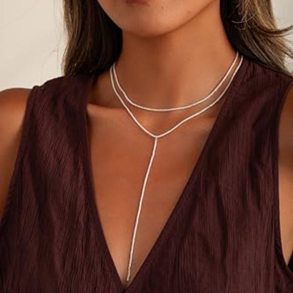 Gold and‎ Silver Plated Layered Long Necklace for Women